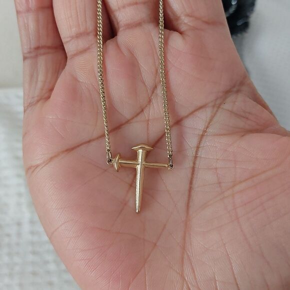 Gold Tone 2-Nail Cross Pendant Necklace - Picture 4 of 5